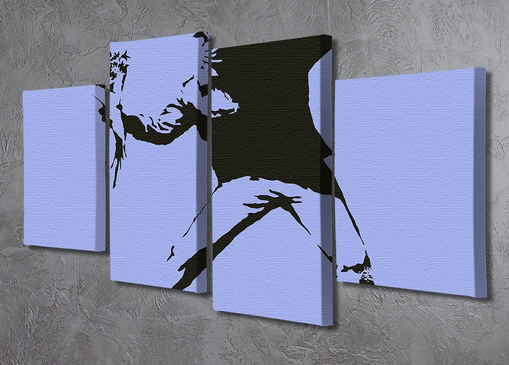 Banksy Flower Thrower Blue 4 Split Panel Canvas - Canvas Art Rocks - 2