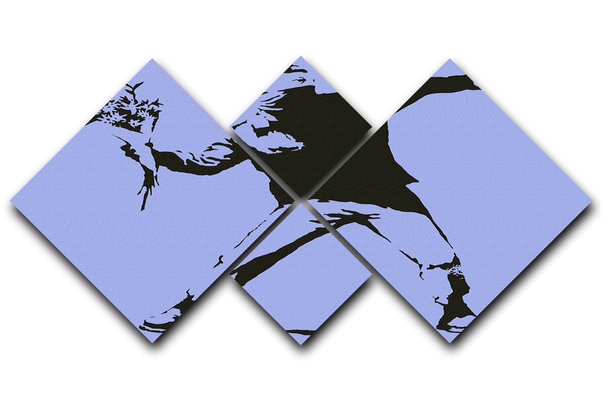 Banksy Flower Thrower Blue 4 Square Multi Panel Canvas - Canvas Art Rocks - 1