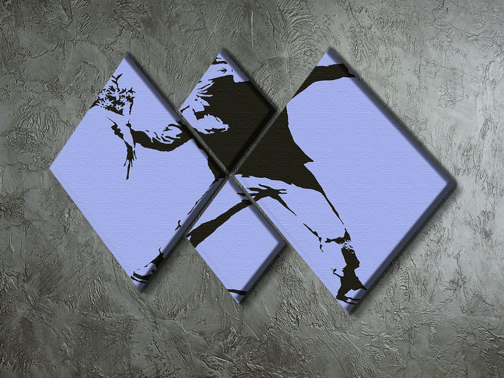 Banksy Flower Thrower Blue 4 Square Multi Panel Canvas - Canvas Art Rocks - 2