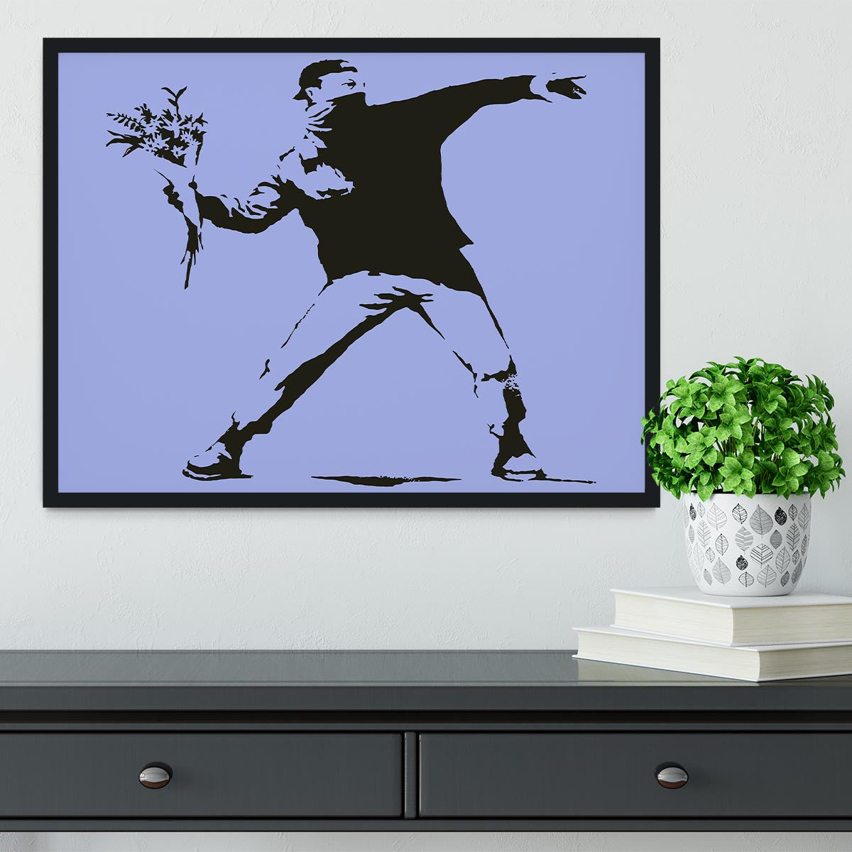 Banksy Flower Thrower Blue Framed Print - Canvas Art Rocks - 2