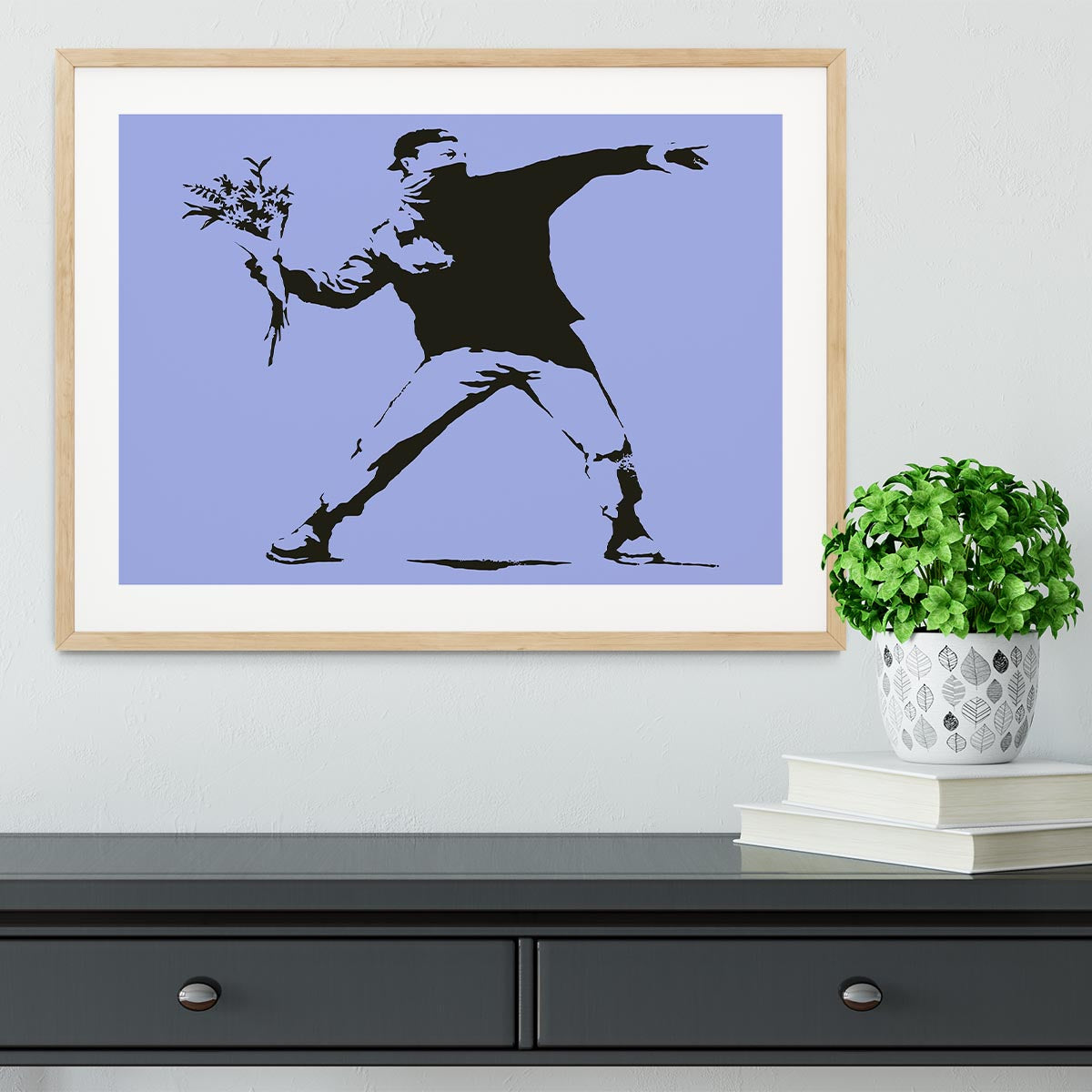 Banksy Flower Thrower Blue Framed Print - Canvas Art Rocks - 3