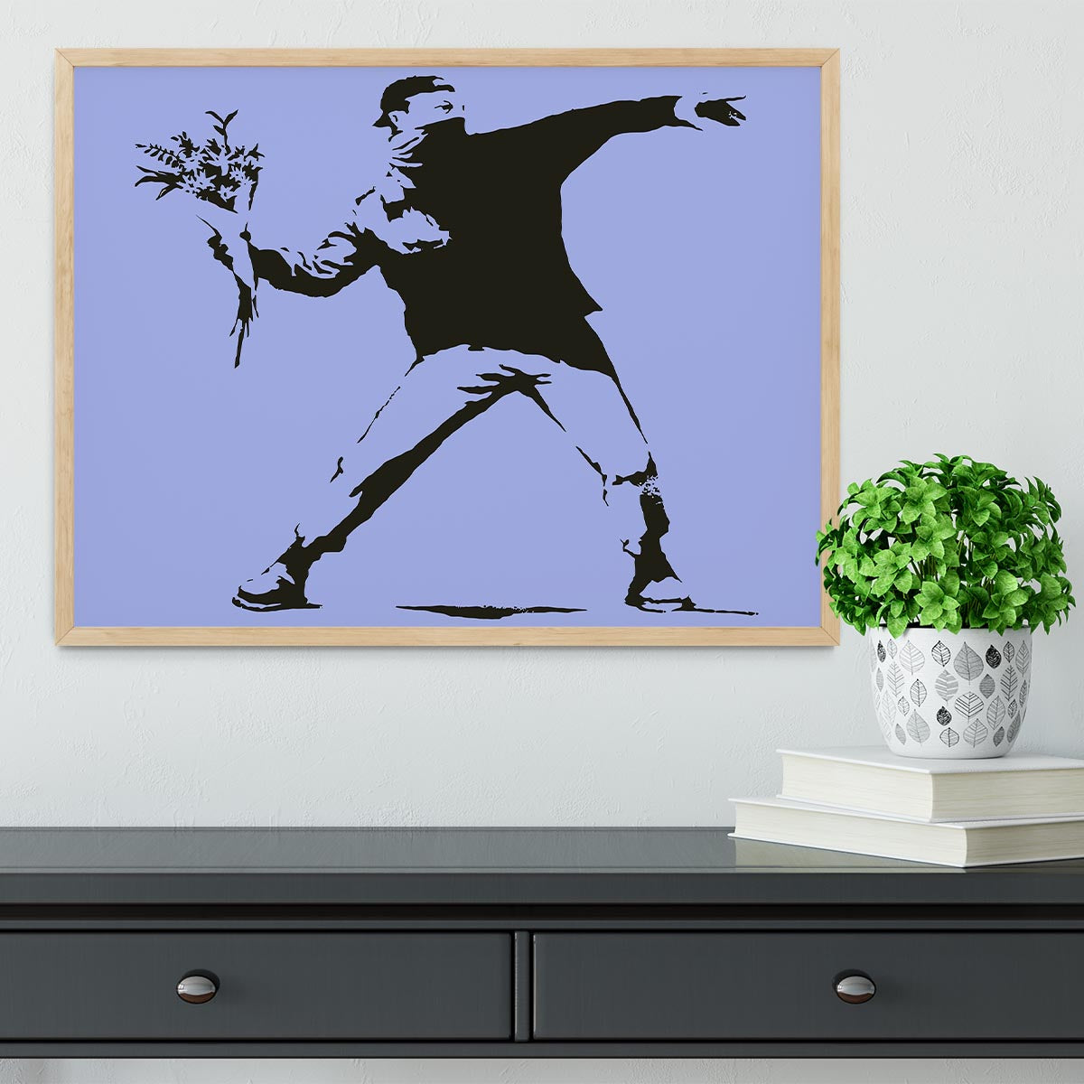 Banksy Flower Thrower Blue Framed Print - Canvas Art Rocks - 4