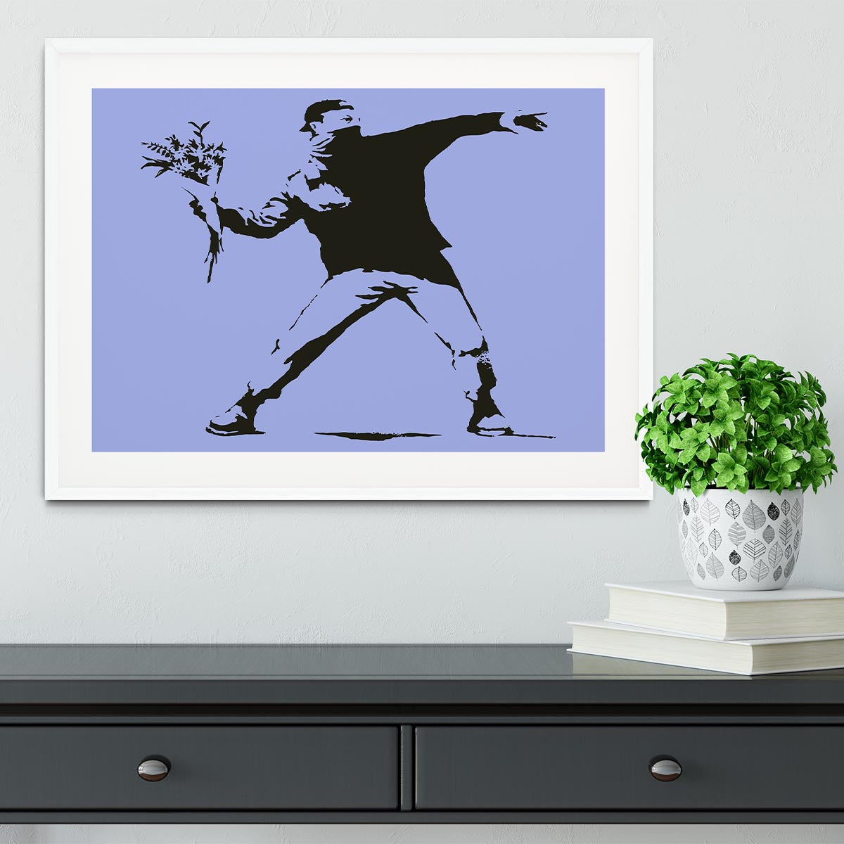 Banksy Flower Thrower Blue Framed Print - Canvas Art Rocks - 5
