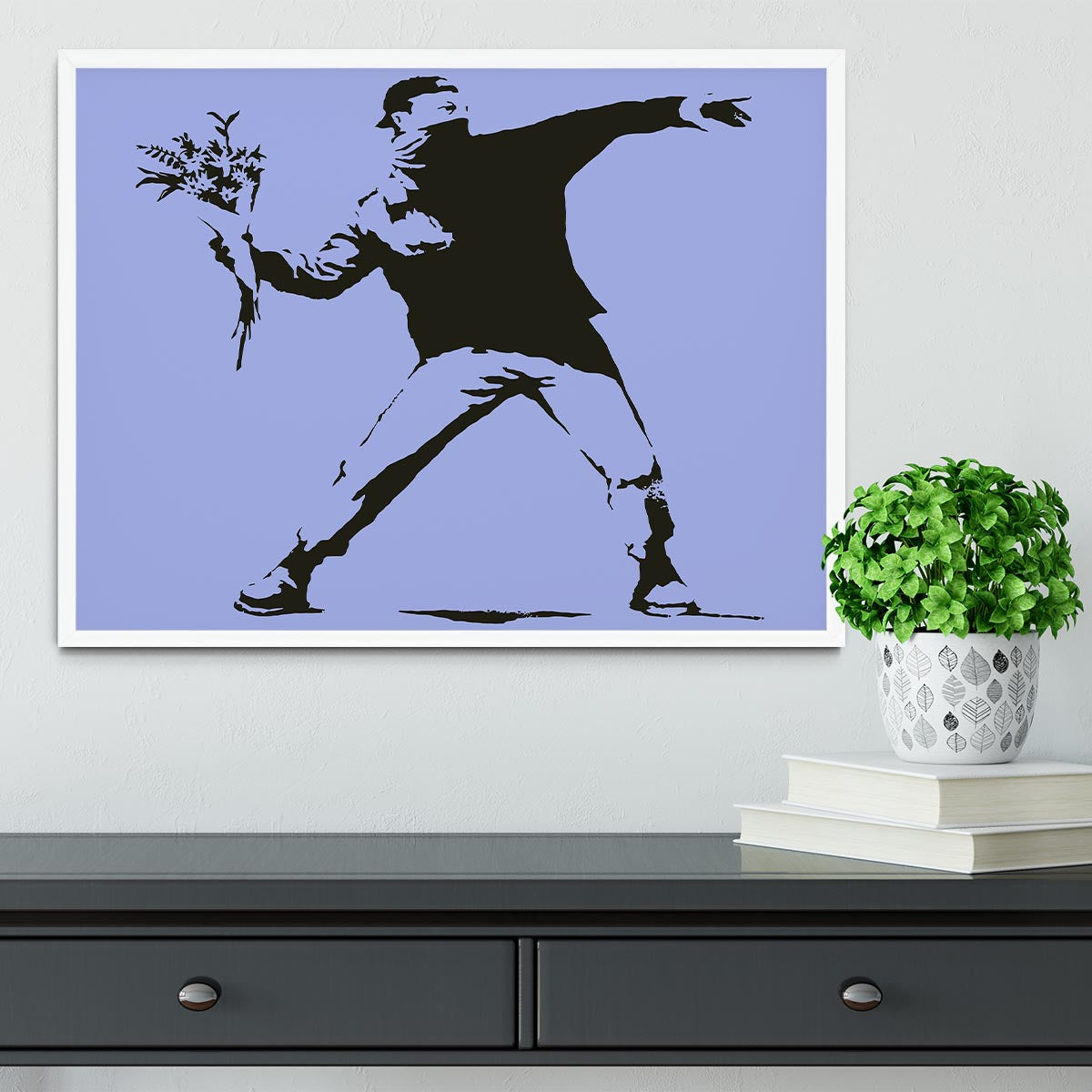 Banksy Flower Thrower Blue Framed Print - Canvas Art Rocks -6