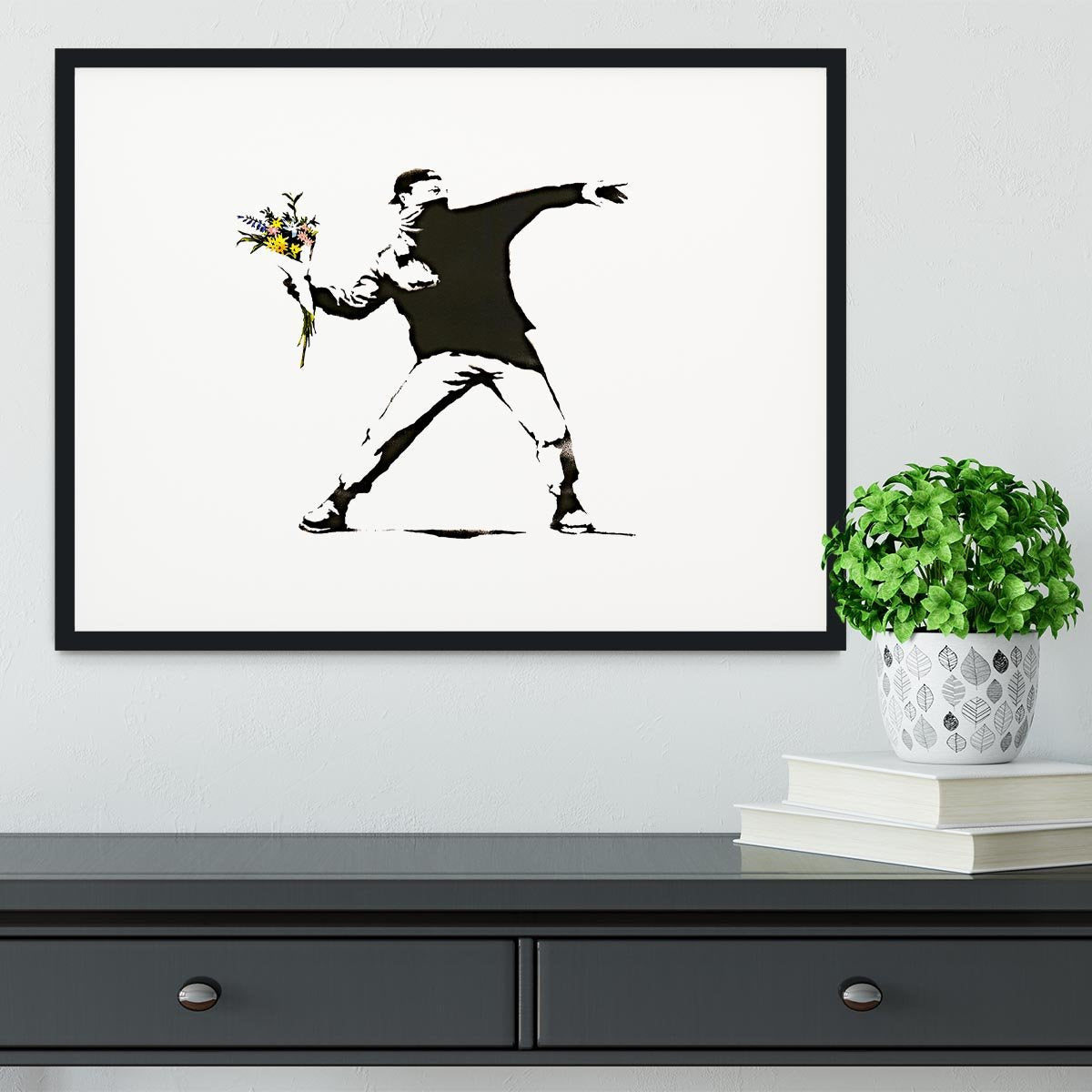 Banksy Flower Thrower Framed Print - Canvas Art Rocks - 1