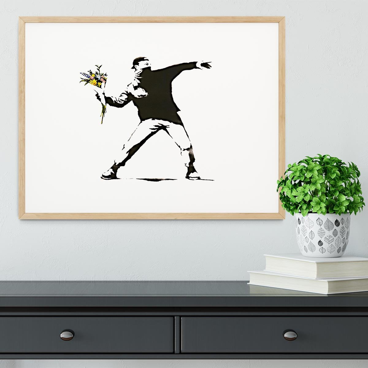 Banksy Flower Thrower Framed Print - Canvas Art Rocks - 3