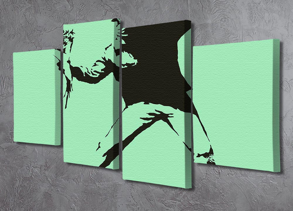 Banksy Flower Thrower Green 4 Split Panel Canvas - Canvas Art Rocks - 2