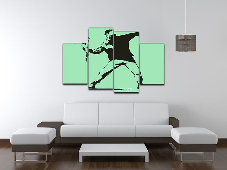 Banksy Flower Thrower Green 4 Split Panel Canvas - Canvas Art Rocks - 3