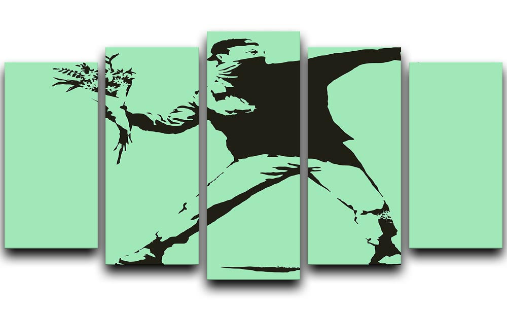 Banksy Flower Thrower Green 5 Split Panel Canvas - Canvas Art Rocks - 1