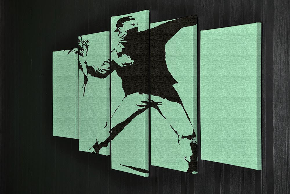 Banksy Flower Thrower Green 5 Split Panel Canvas - Canvas Art Rocks - 2