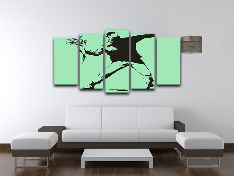 Banksy Flower Thrower Green 5 Split Panel Canvas - Canvas Art Rocks - 3