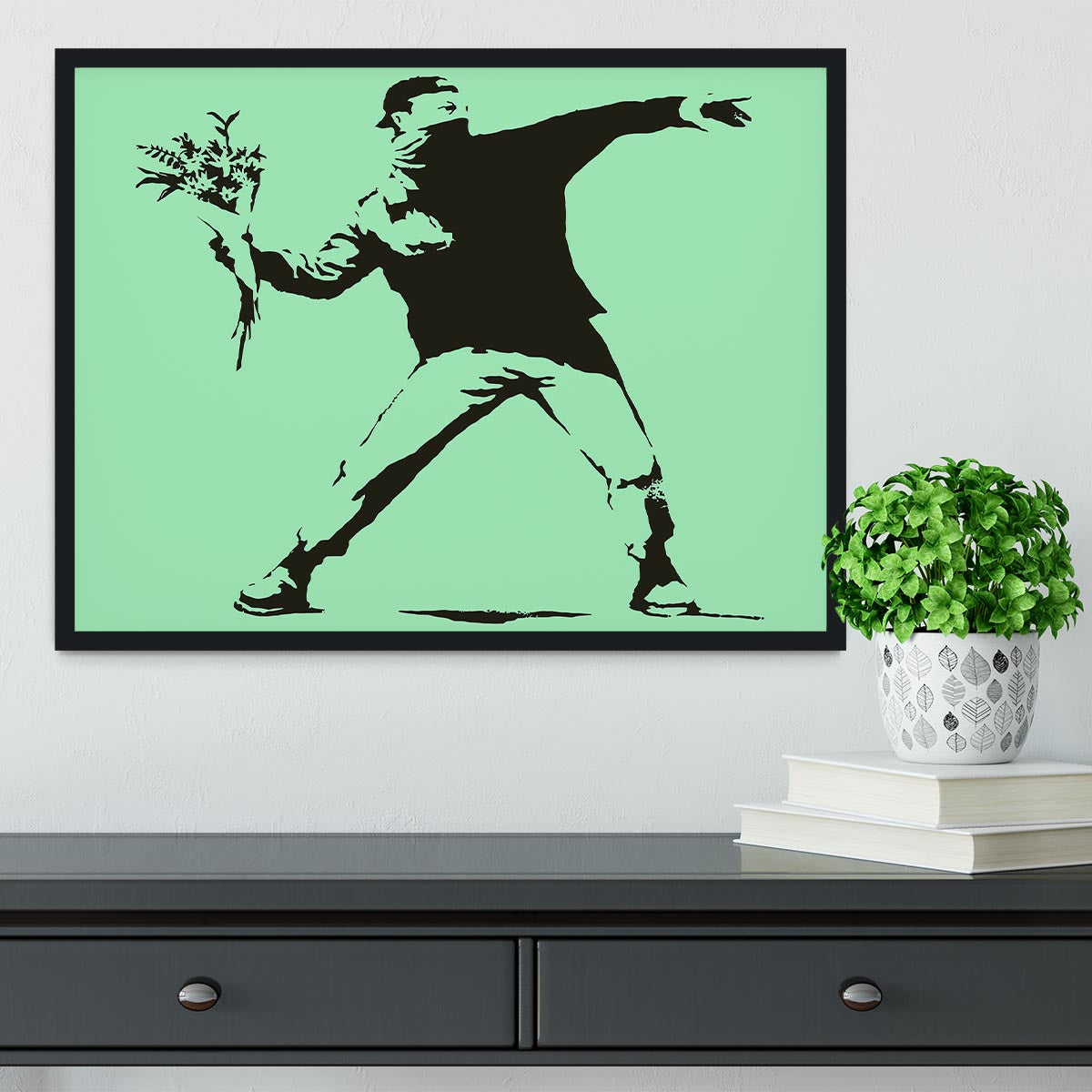 Banksy Flower Thrower Green Framed Print - Canvas Art Rocks - 2