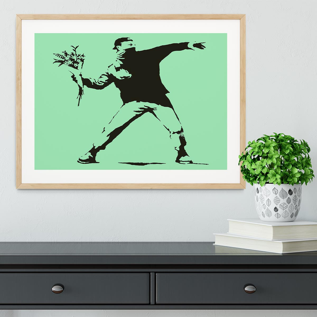 Banksy Flower Thrower Green Framed Print - Canvas Art Rocks - 3