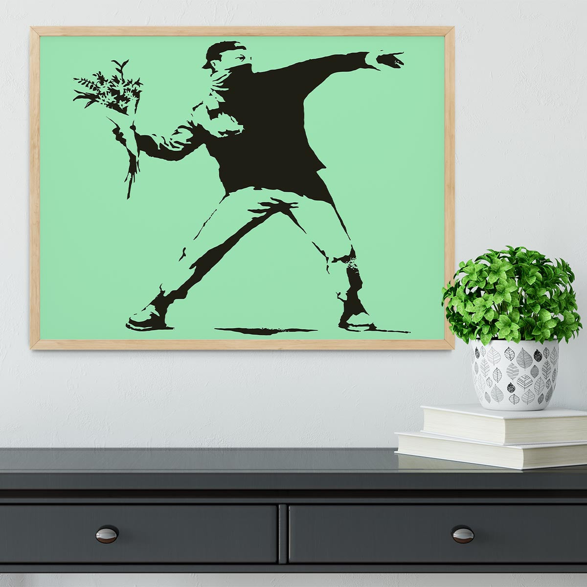 Banksy Flower Thrower Green Framed Print - Canvas Art Rocks - 4