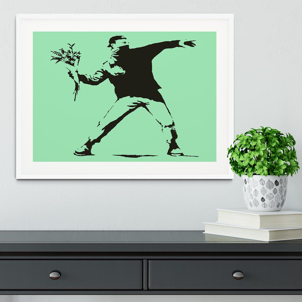 Banksy Flower Thrower Green Framed Print - Canvas Art Rocks - 5