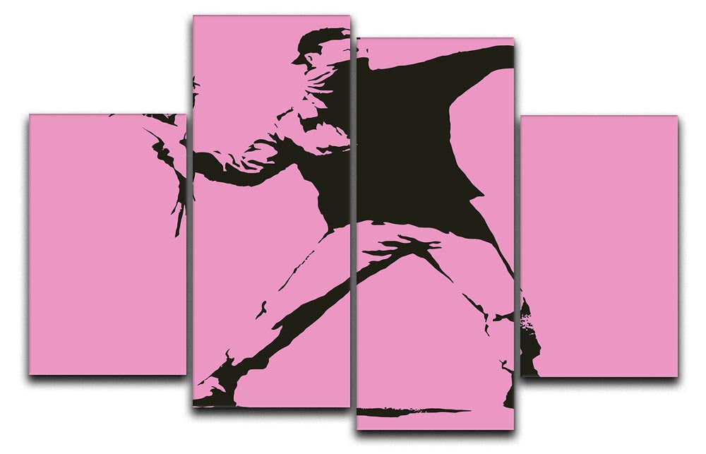 Banksy Flower Thrower Pink 4 Split Panel Canvas - Canvas Art Rocks - 1