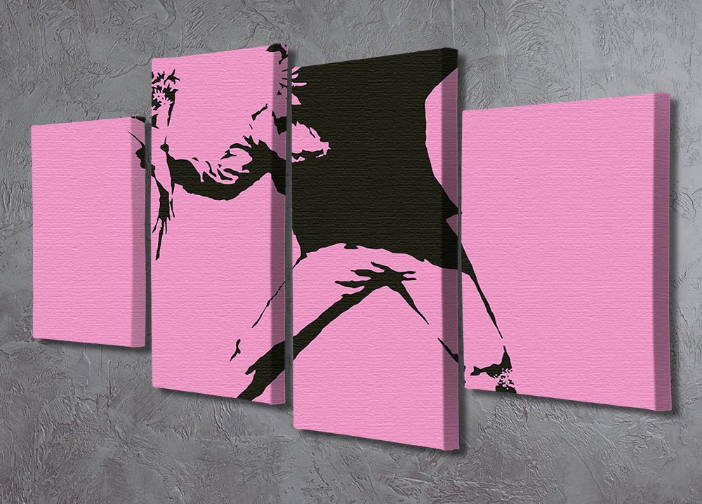 Banksy Flower Thrower Pink 4 Split Panel Canvas - Canvas Art Rocks - 2