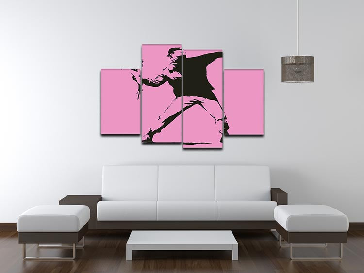 Banksy Flower Thrower Pink 4 Split Panel Canvas - Canvas Art Rocks - 3