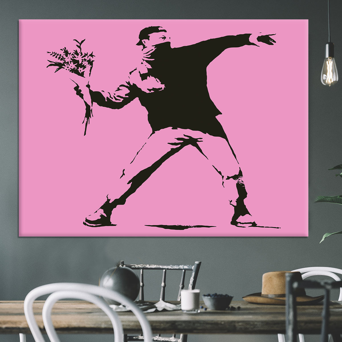 Banksy Flower Thrower Pink Canvas Print or Poster - Canvas Art Rocks - 3