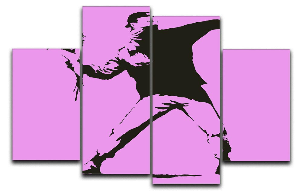 Banksy Flower Thrower Purple 4 Split Panel Canvas - Canvas Art Rocks - 1