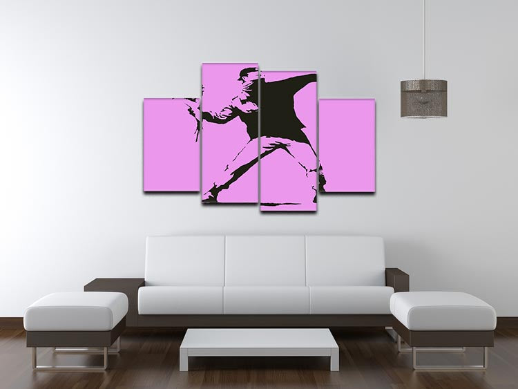 Banksy Flower Thrower Purple 4 Split Panel Canvas - Canvas Art Rocks - 3