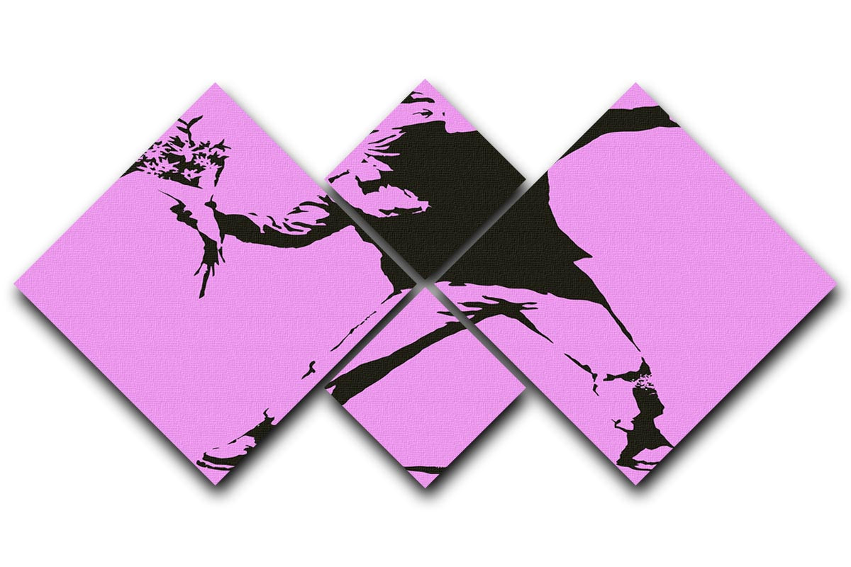Banksy Flower Thrower Purple 4 Square Multi Panel Canvas - Canvas Art Rocks - 1