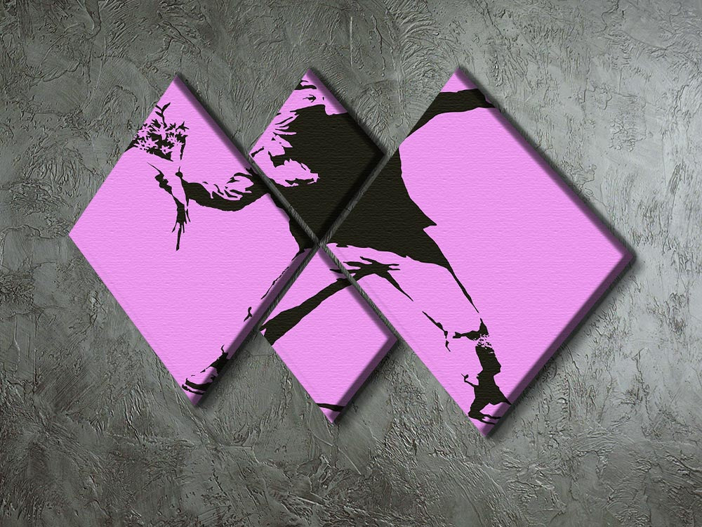 Banksy Flower Thrower Purple 4 Square Multi Panel Canvas - Canvas Art Rocks - 2