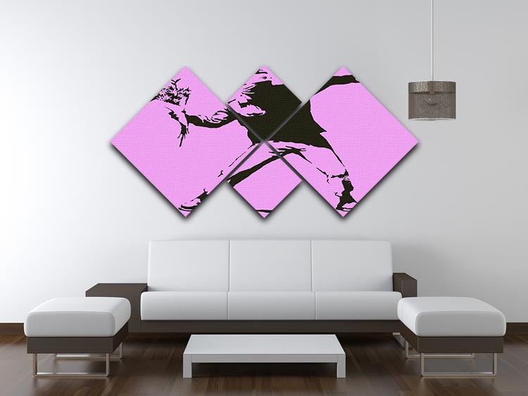 Banksy Flower Thrower Purple 4 Square Multi Panel Canvas - Canvas Art Rocks - 3