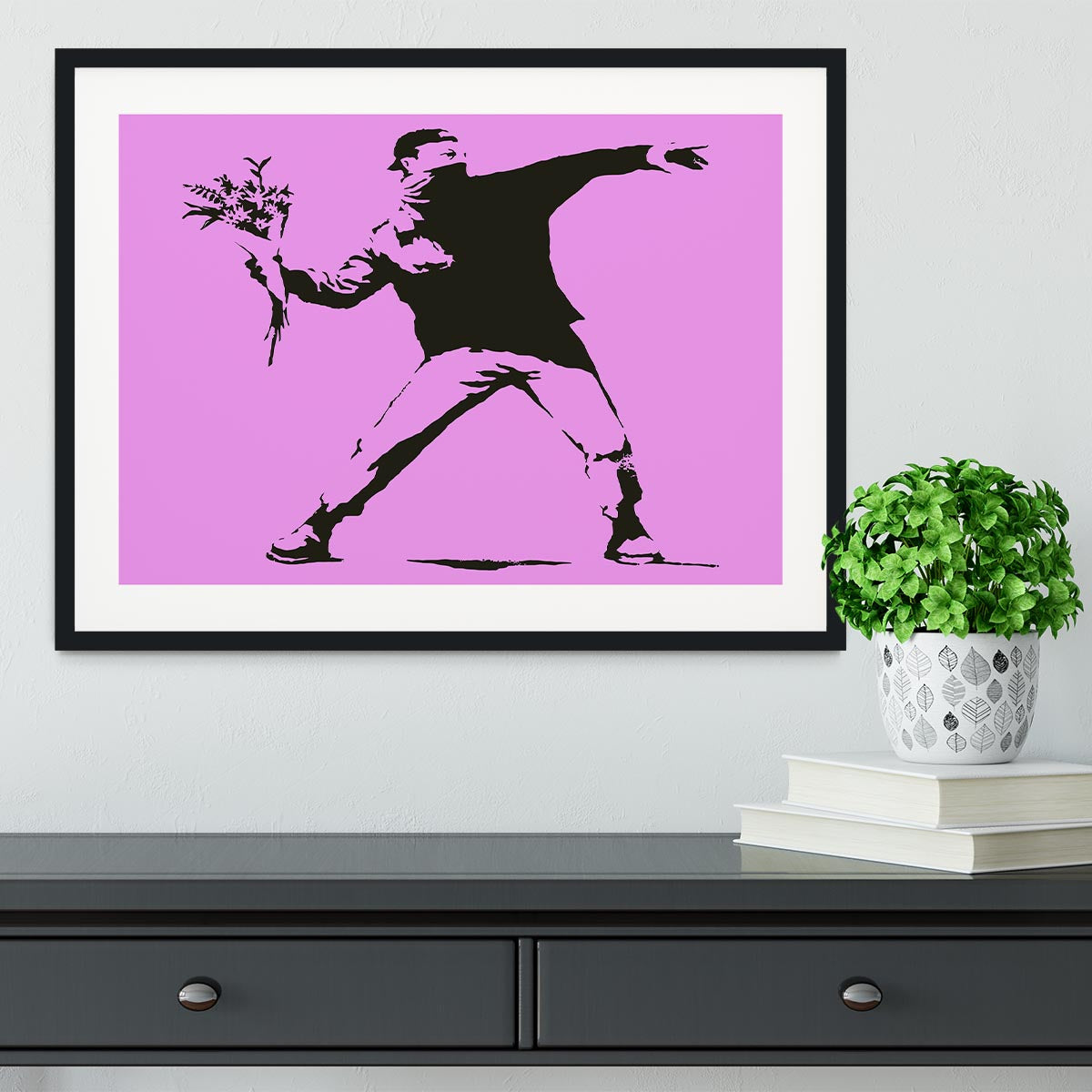 Banksy Flower Thrower Purple Framed Print - Canvas Art Rocks - 1
