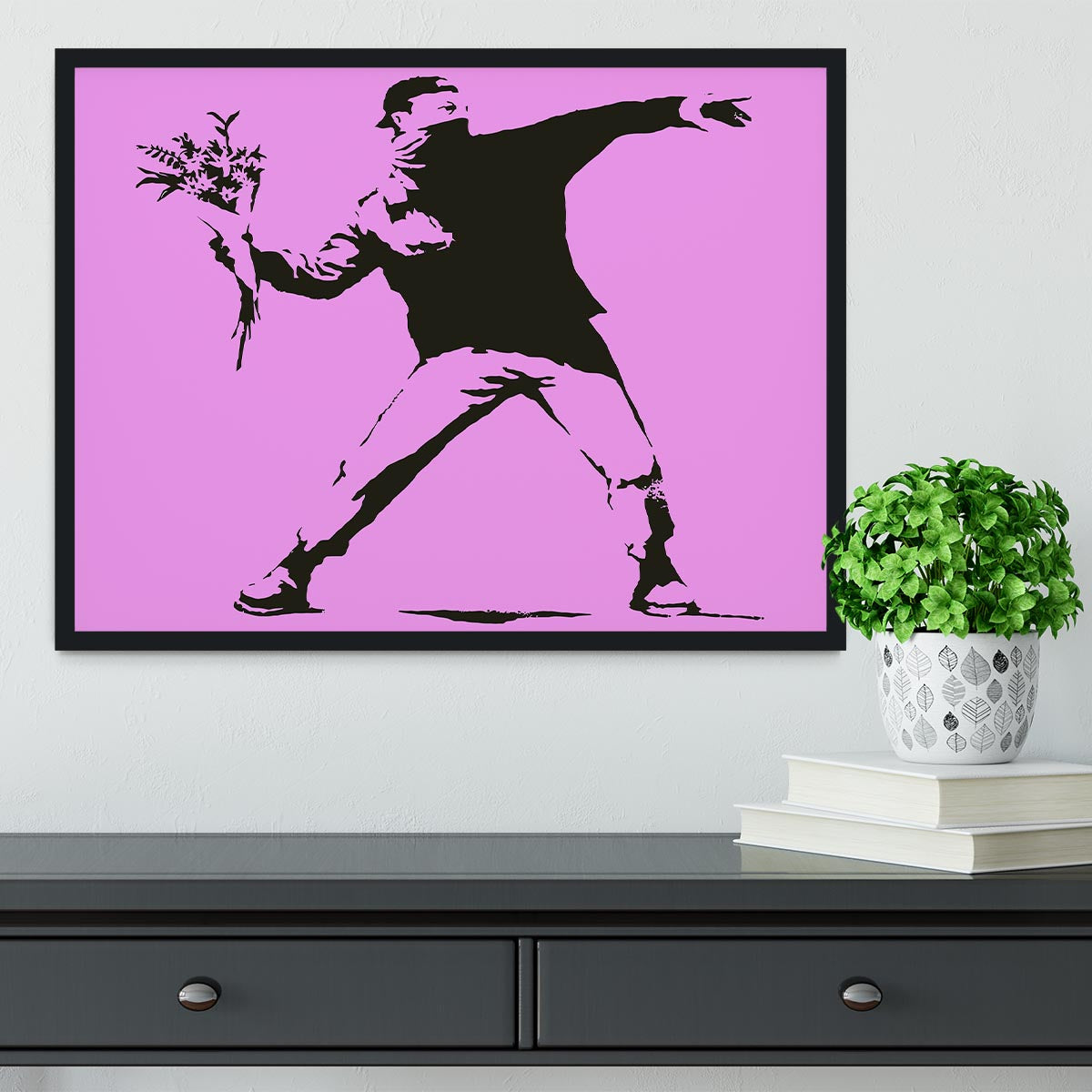 Banksy Flower Thrower Purple Framed Print - Canvas Art Rocks - 2
