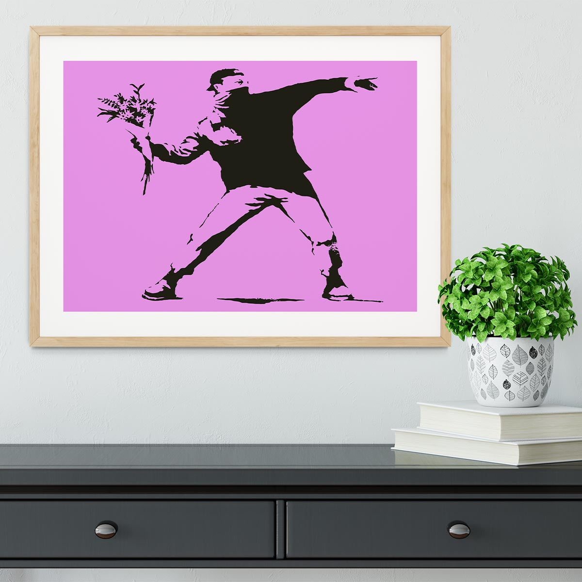 Banksy Flower Thrower Purple Framed Print - Canvas Art Rocks - 3