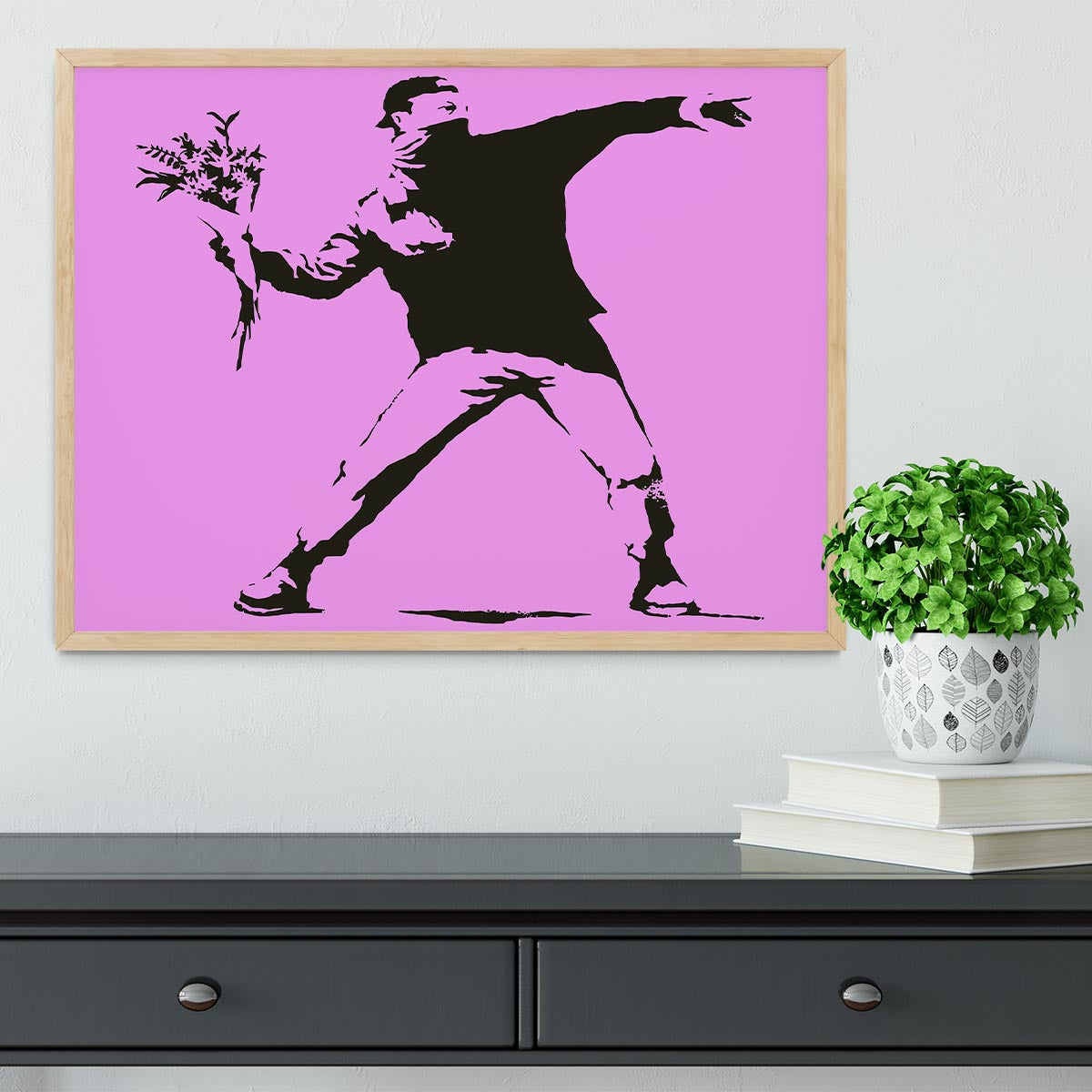 Banksy Flower Thrower Purple Framed Print - Canvas Art Rocks - 4
