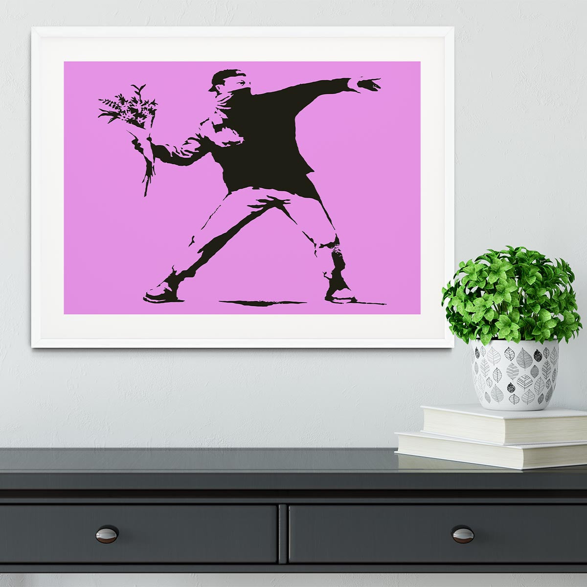 Banksy Flower Thrower Purple Framed Print - Canvas Art Rocks - 5