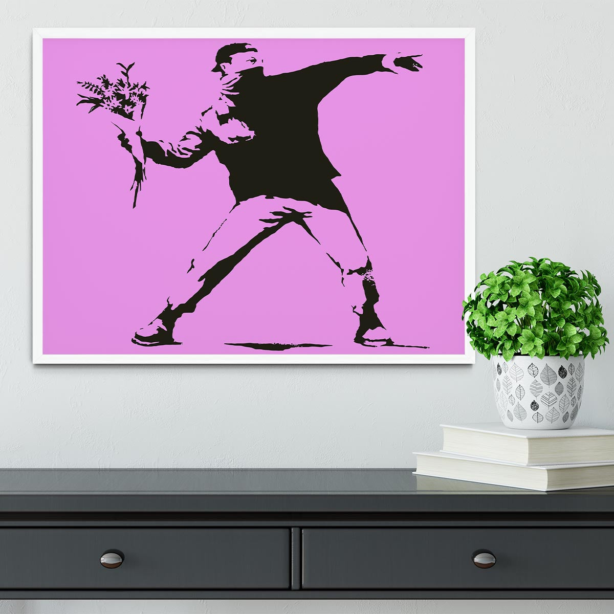 Banksy Flower Thrower Purple Framed Print - Canvas Art Rocks -6