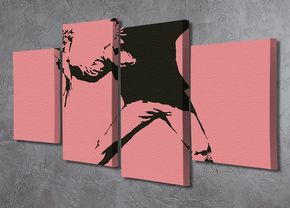 Banksy Flower Thrower Red 4 Split Panel Canvas - Canvas Art Rocks - 2