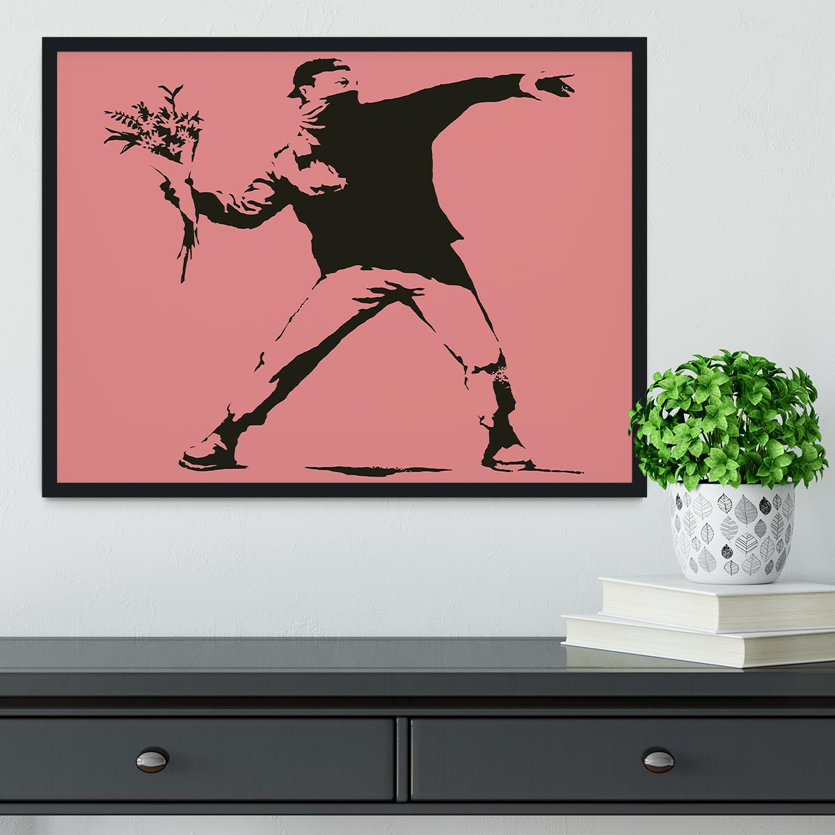 Banksy Flower Thrower Red Framed Print - Canvas Art Rocks - 2