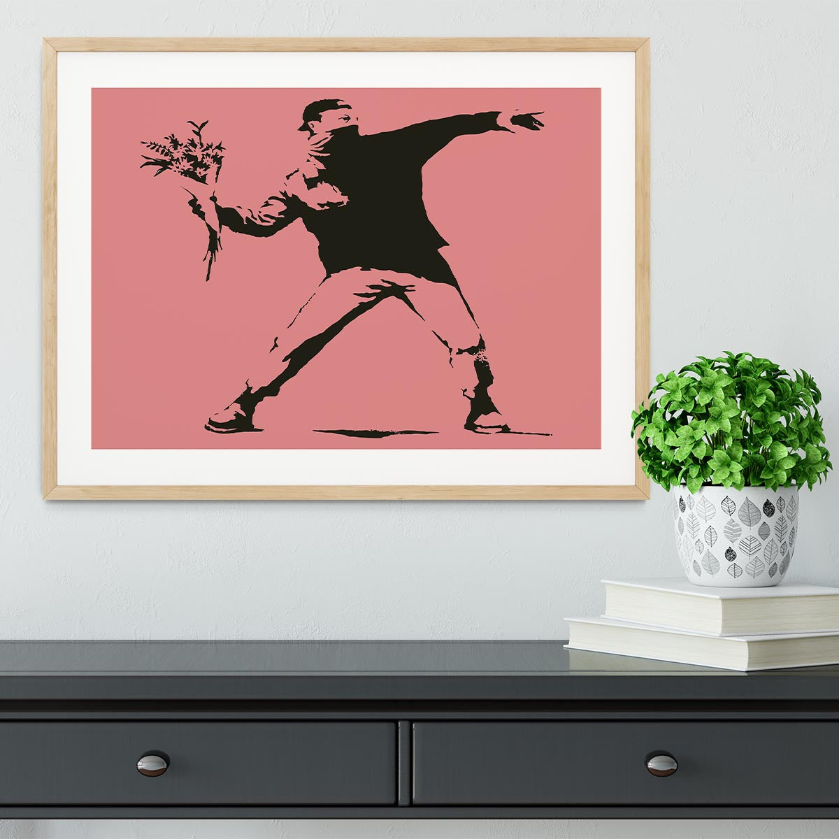 Banksy Flower Thrower Red Framed Print - Canvas Art Rocks - 3