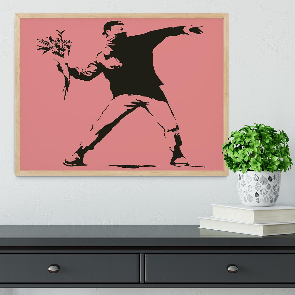 Banksy Flower Thrower Red Framed Print - Canvas Art Rocks - 4