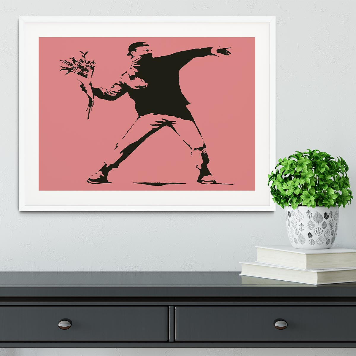 Banksy Flower Thrower Red Framed Print - Canvas Art Rocks - 5