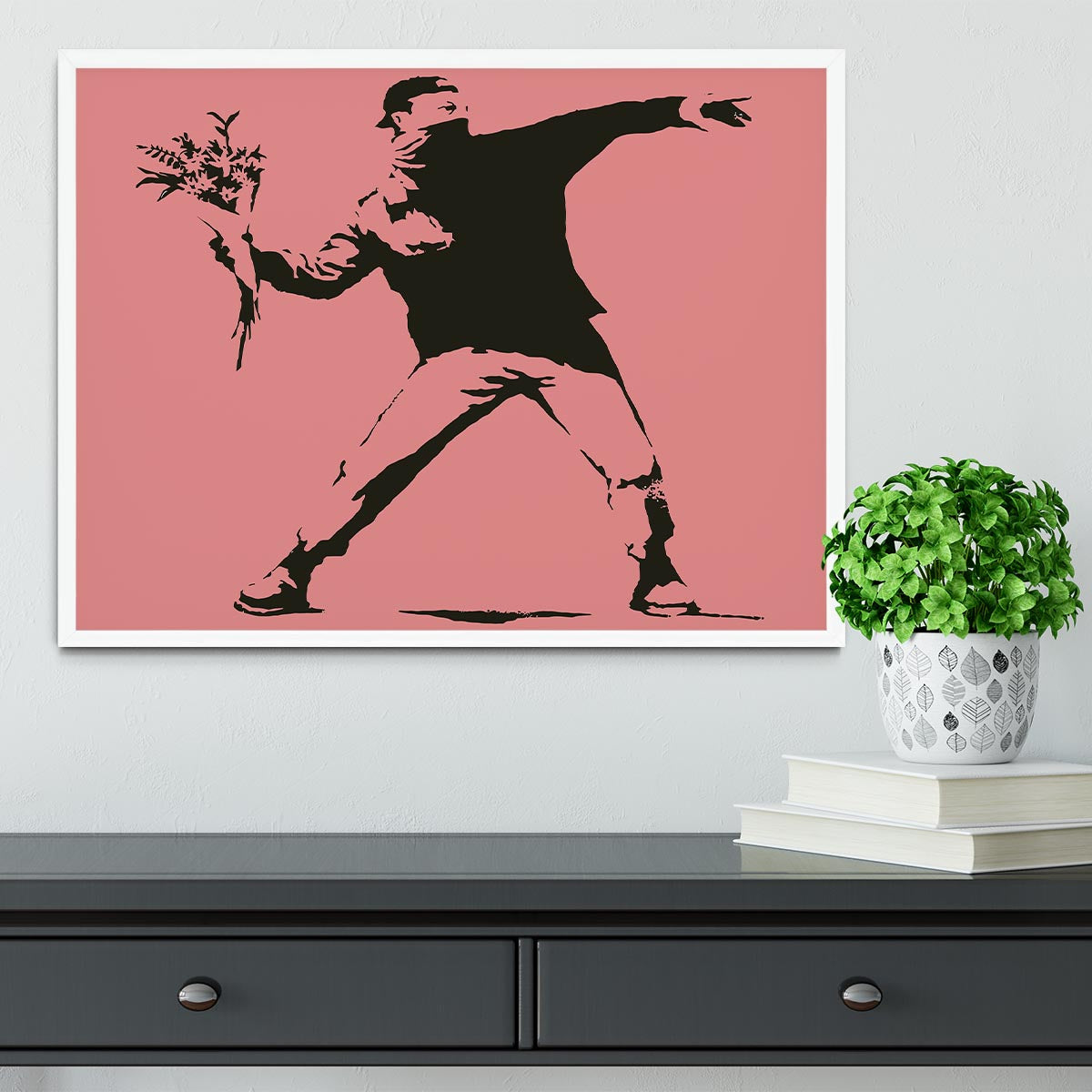 Banksy Flower Thrower Red Framed Print - Canvas Art Rocks -6