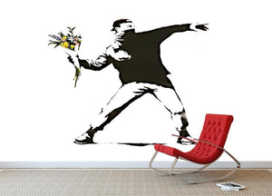 Banksy Flower Thrower Wall Mural Wallpaper - Canvas Art Rocks - 2
