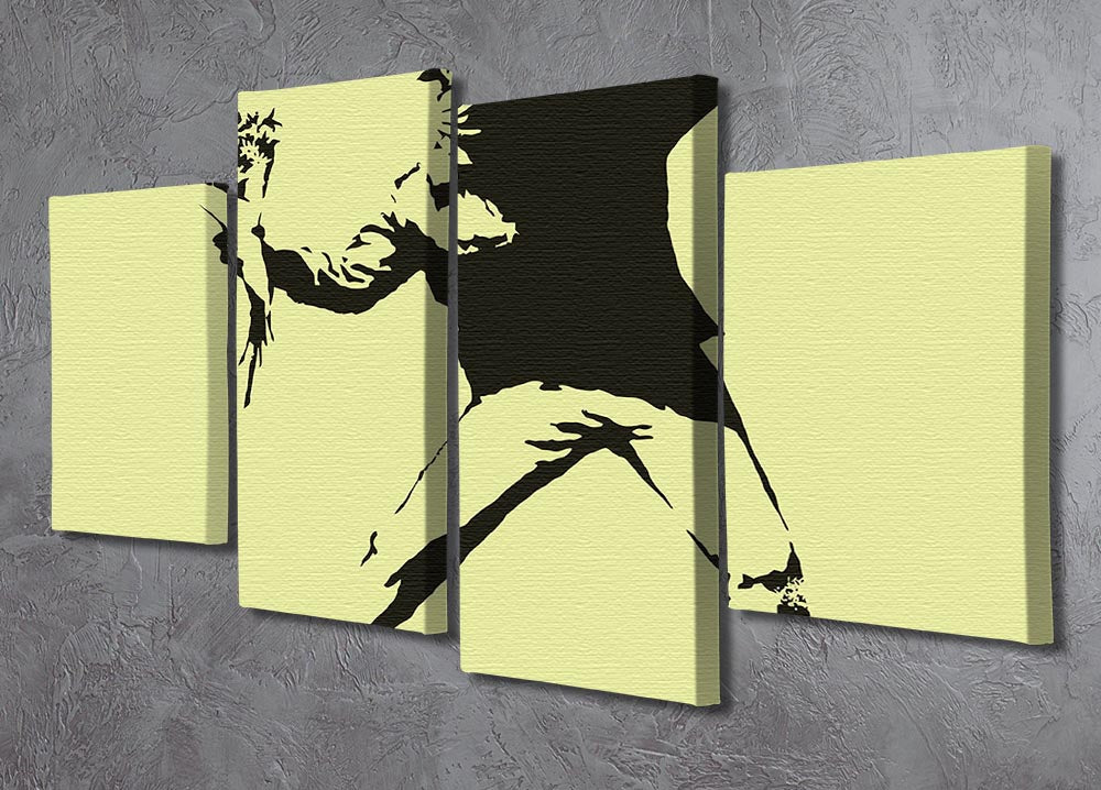 Banksy Flower Thrower Yellow 4 Split Panel Canvas - Canvas Art Rocks - 2