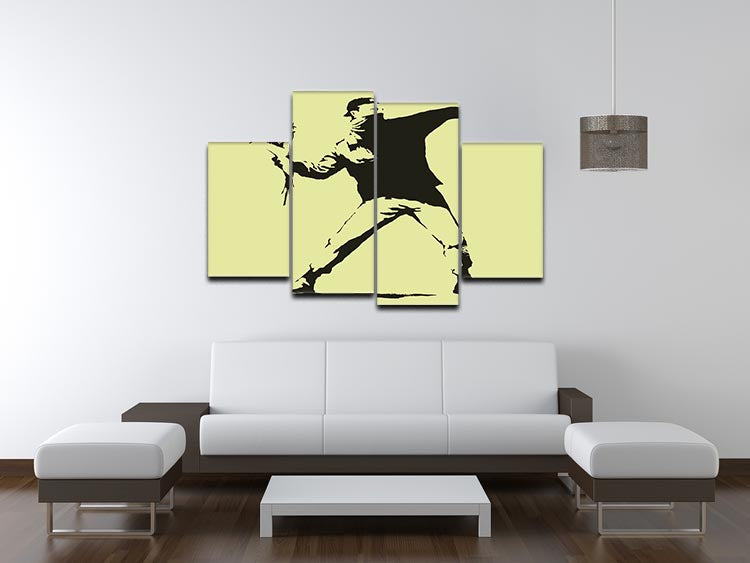 Banksy Flower Thrower Yellow 4 Split Panel Canvas - Canvas Art Rocks - 3