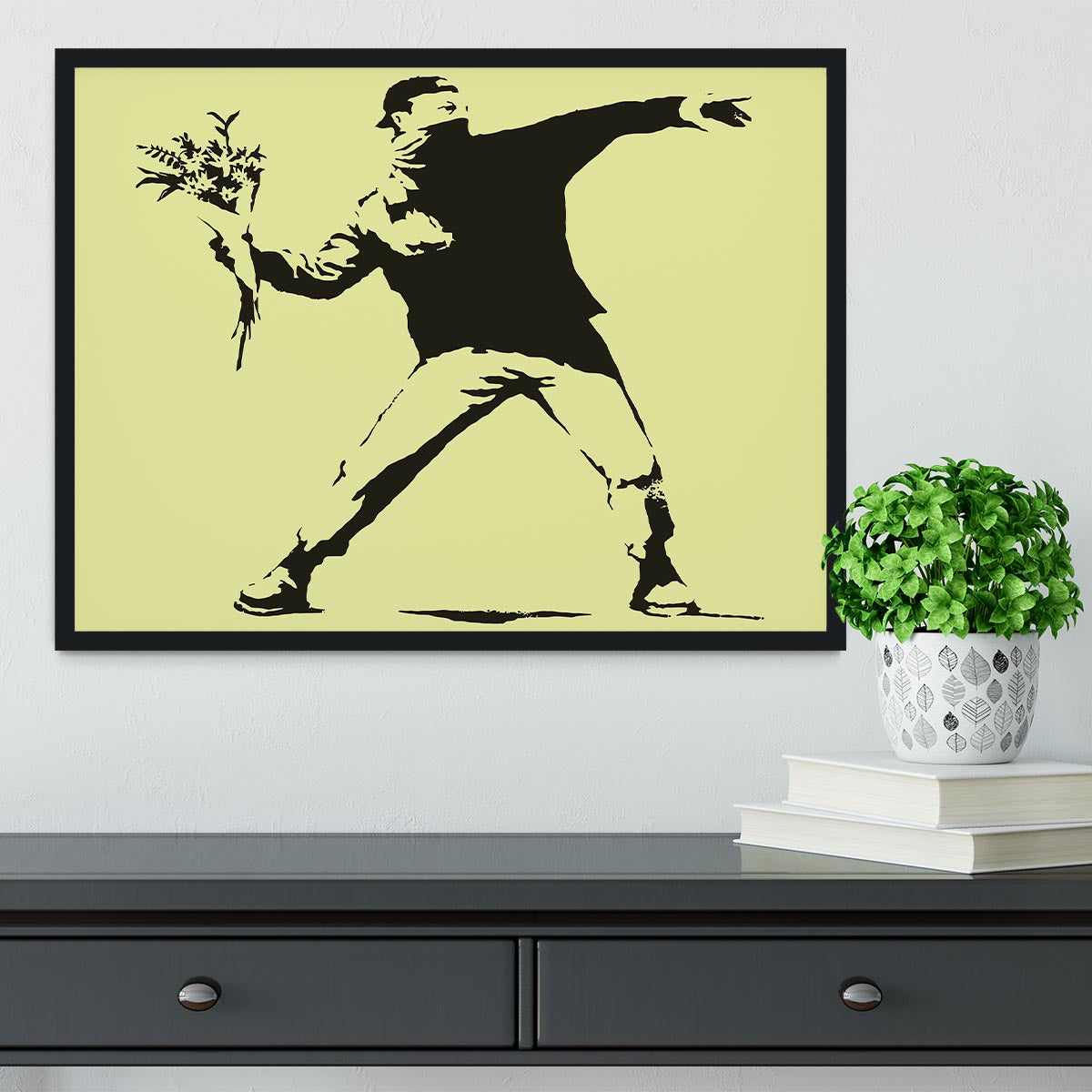 Banksy Flower Thrower Yellow Framed Print - Canvas Art Rocks - 2