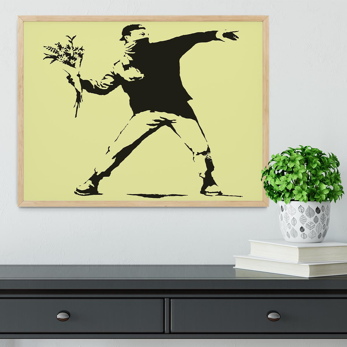 Banksy Flower Thrower Yellow Framed Print - Canvas Art Rocks - 4