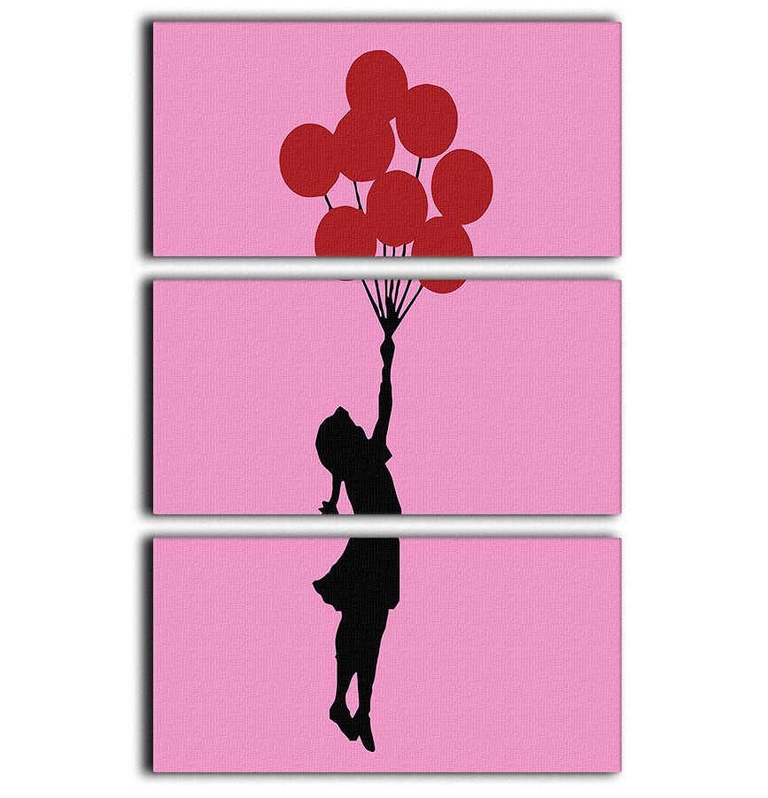 Banksy Flying Balloon Girl Pink 3 Split Panel Canvas Print - Canvas Art Rocks - 1