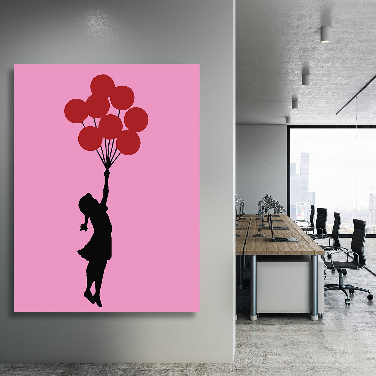 Banksy Flying Balloon Girl Pink Canvas Print or Poster - Canvas Art Rocks - 3