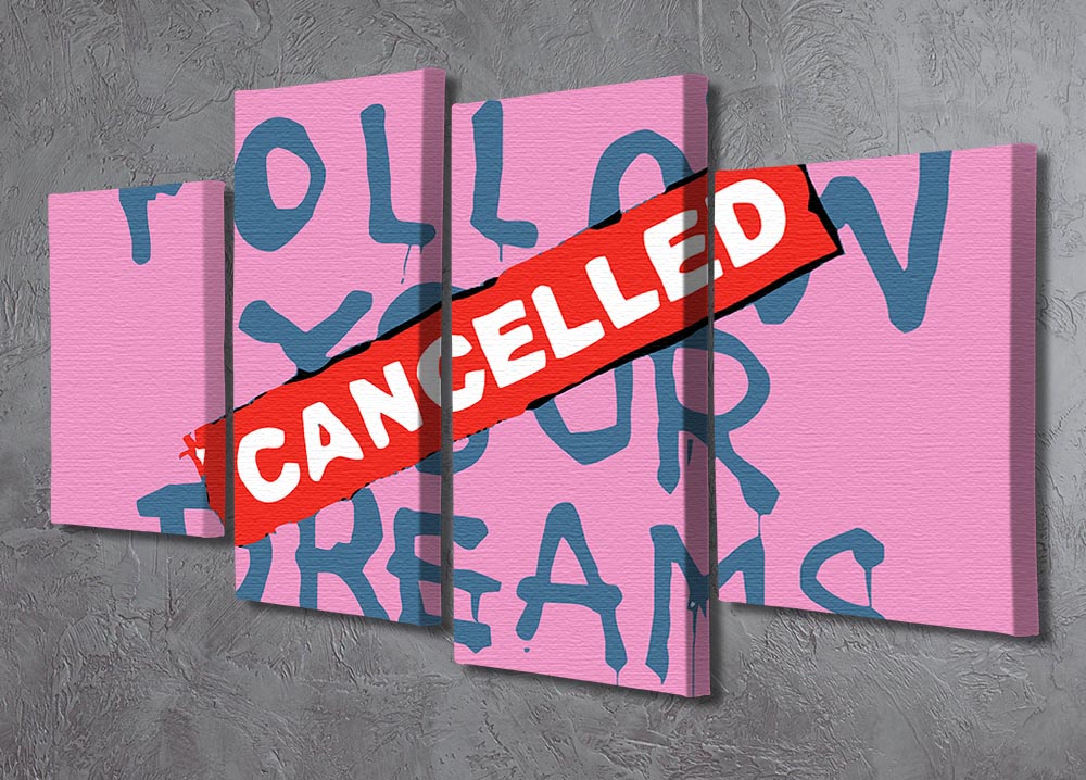 Banksy Follow Your Dreams Pink 4 Split Panel Canvas - Canvas Art Rocks - 2