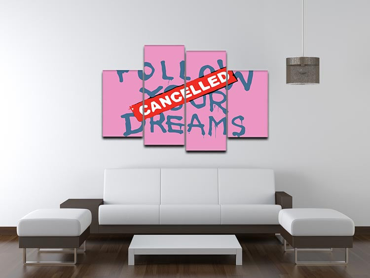 Banksy Follow Your Dreams Pink 4 Split Panel Canvas - Canvas Art Rocks - 3