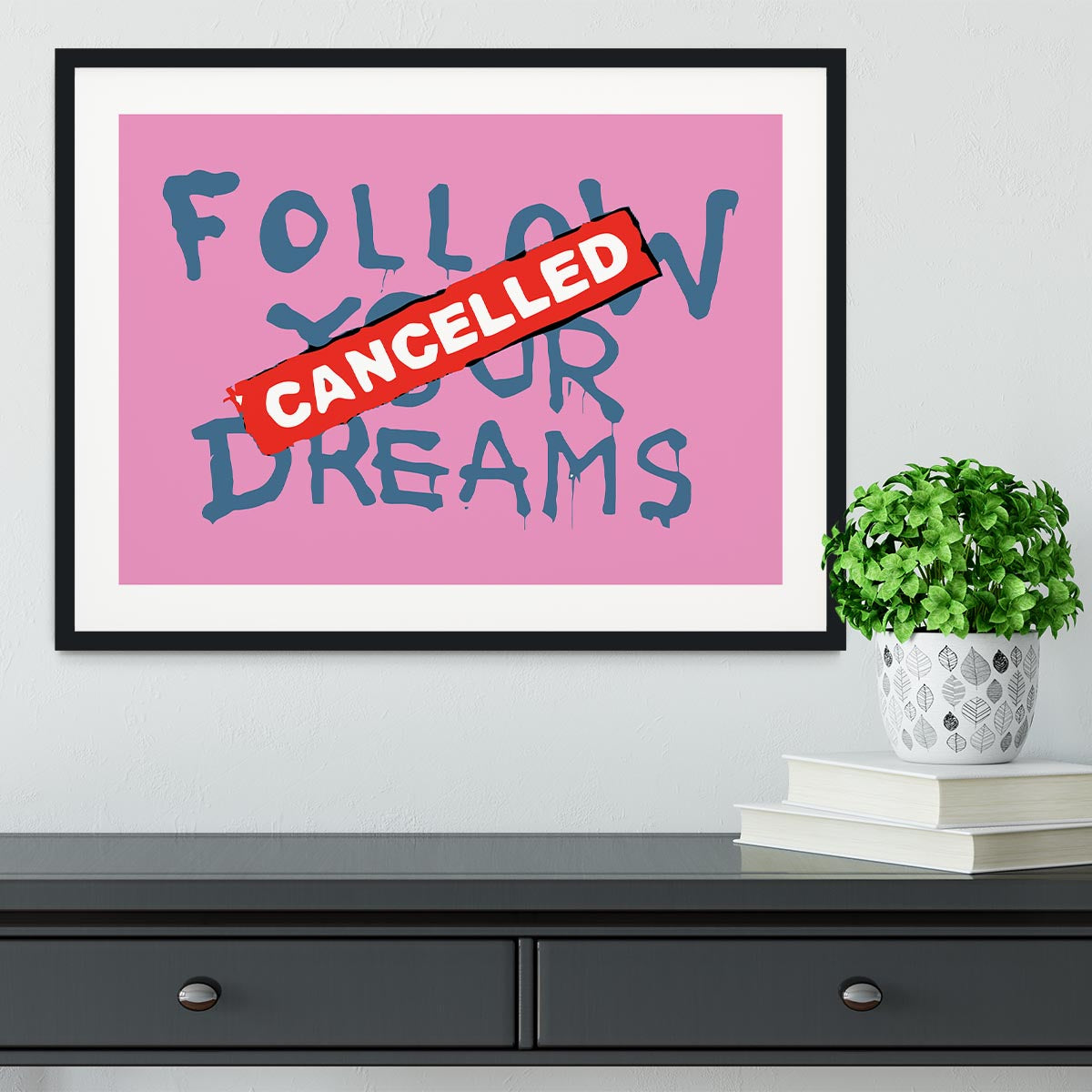 Banksy Follow Your Dreams Pink Framed Print - Canvas Art Rocks - 1